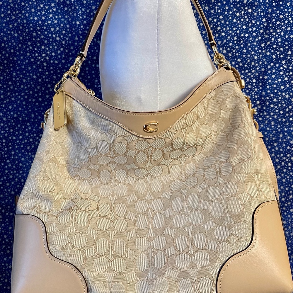 COACH. IVIE Canvas Leather Hobo Bag